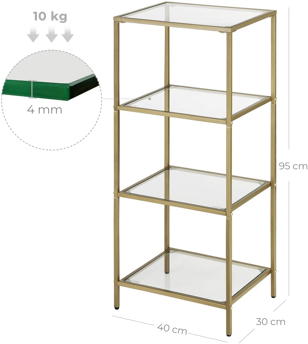 4-Tier Storage Shelf - Tempered Glass